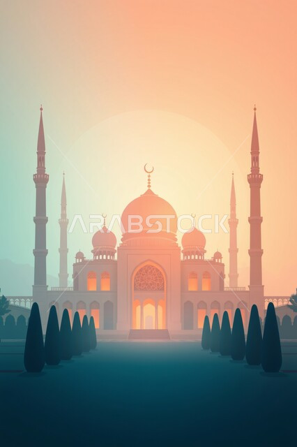 التصميم المميز للقبب والمآذن, مفهوم العبادة والتقرب إلى الله تعالى, نداء المسلمين لأداء فريضة الصلاة, مسجد إسلامي في المملكة العربية السعودية, الفن الهندسي المعماري لبناء المساجد على الطراز العربي الإسلامي