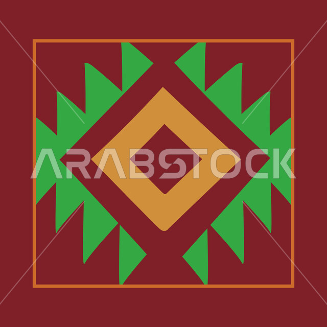 تصميم سعودي للنقوش العربيه الاصيله الملونة، فن حرفي تراثي، التراث الشعبي لزخرفة السدو بأشكال هندسية، الحرف والمهن اليدوية التقليدية في المملكة العربيه السعودية