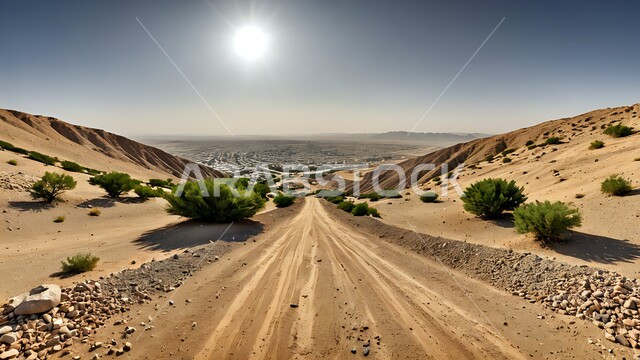 منظر غروب الشمس على الرمال الذهبية الناعمة في الصحراء, نمو النباتات الشوكية في المناطق الصحراوية, التشكيلات والتكوينات والكثبان الرملية,  البيئة والطبيعة الجافة والقاسية في صحاري المملكة العربية السعودية