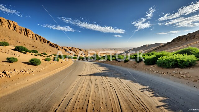 Growth of thorny plants in desert areas, formations and formations and sand dunes, the environment and dry and harsh nature in the deserts of the Kingdom of Saudi Arabia, soft golden sand in the desert