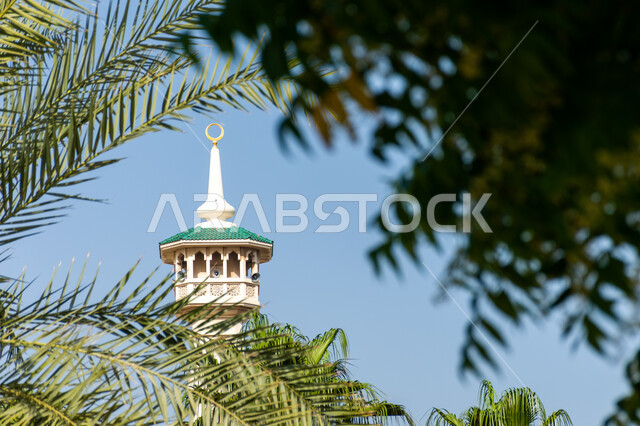 الفن الهندسي المعماري لبناء المساجد على الطراز العربي الإسلامي, المعالم والأماكن الدينية الإسلامية المشهورة في الإمارات العربية المتحدة, مفهوم العبادة والتقرب إلى الله, منارة مسجد الديوان  في منطقة بر دبي في النهار