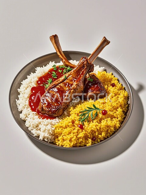 وصفة المندي التقليدية الشهية, وجبة غذائية صحية مغذية, طبق من الأرز مع قطع اللحم المشوية, فن تقديم الطعام في مطاعم ومطابخ المملكة العربية السعودية, الأكل العربي الشرقي اللذيذ
