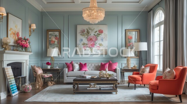 التصميم العصري الراقي الأنيق, الديكور الداخلي لغرف الجلوس على الطراز الحديث, غرفة معيشة مع أثاث منزلي فاخر, الديكورات الداخلية الراقية, فلل وشقق سكنية في المملكة العربية السعودية