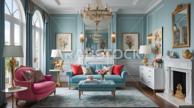 Villas and apartments in Saudi Arabia, elegant modern design, modern living room interior design, living room with luxury home furniture, high-end interior design