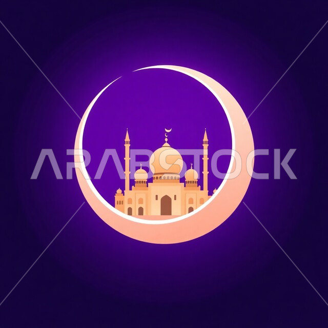 التصميم المتميز للقبب والمآذن, نداء المسلمين لأداء فريضة الصلاة, الفن الهندسي المعماري للمساجد على الطراز الإسلامي, مفهوم العبادة والتقرب إلى الله تعالى, رسم توضيحي ثلاثي الأبعاد لمسجد, خلفية بنفسجية