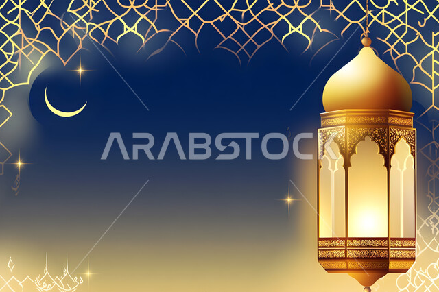 Islamic Religious Celebration, Hanging Decorative Metal Lantern with Crescent Moon, Ramadan Decorations and Accessories, Ramadan Mubarak Greeting Card, Spiritual Ramadan Atmosphere, Traditional Arabic Lamp