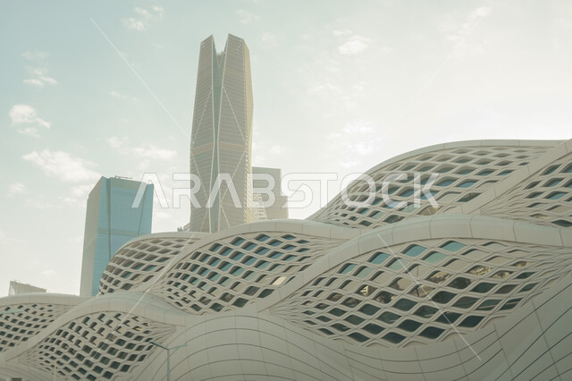 The progress and development of modern means of transportation and communication in the Kingdom, the modern architectural style of the King Abdullah Financial Towers (KAFD), fast and safe transportation in Saudi Arabia, Riyadh Metro Station, facilitating traffic movement