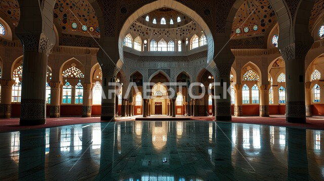 الفن الهندسي المعماري على الطراز الاسلامي للمساجد في المملكة العربية السعودية، الديكورات الداخلية المميزة لمسجد عربي عريق، مفهوم العبادة و التقرب الى الله تعالى، نداء المسلمين لأداء الفرائض والصلاة في وقتها