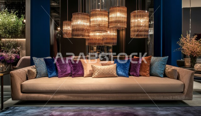 Living room with modern luxury designs, modern interior decoration for living room, high-end contemporary style home furniture, unique architectural decorations in new residential apartments and villas, accessories, lighting and artistic decoration