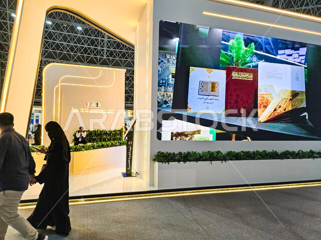 Different pavilions at the Jeddah International Book Fair, famous cultural landmarks and tourist places, enjoy buying useful novels for learning and culture, exhibitions and events in the Kingdom of Saudi Arabia, attracting and attracting tourists from all over the world