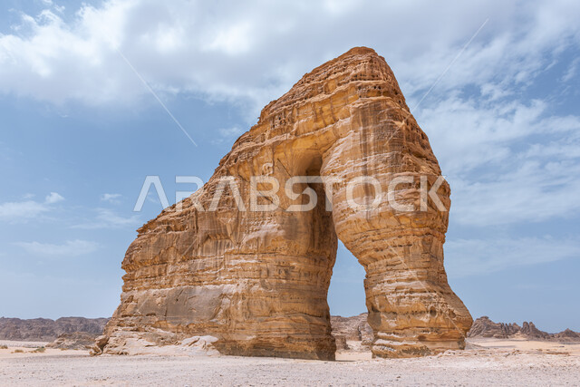 The famous Al-Ula Rock in Al-Ula Governorate, rock formations and formations, ancient historical monuments, mountain peaks and heights in desert areas, famous natural tourist attractions in the Kingdom of Saudi Arabia, places of attraction and attraction for tourists and visitors from around the world
