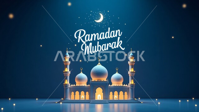 مجسم ثلاثي الأبعاد لمسجد باللون الأبيض مع الهلال، البهجة بقدوم رمضان المبارك, الأجواء الرمضانية الروحانية في المملكة العربية السعودية، الفن الهندسي المعماري للقبب ومآذن المساجد، الاحتفال بالمناسبات الدينية الإسلامية, زينة واكسسوار شهر الخير