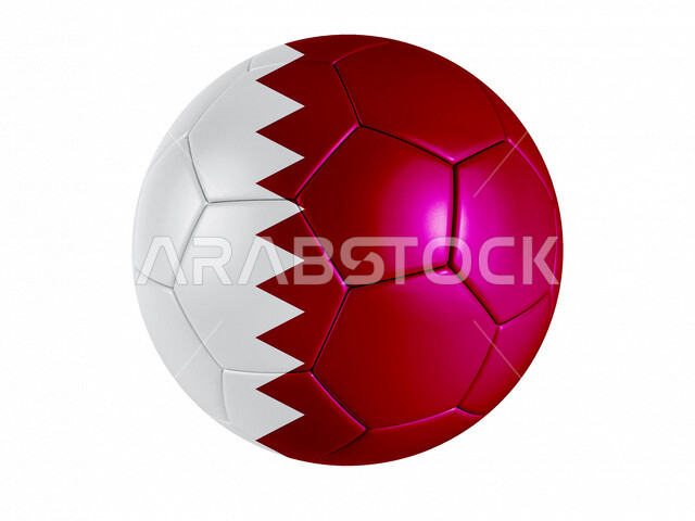 بورتريه لكرة القدم ملون بألوان علم قطر ، ممارسة رياضة كرة القدم ، ممارسة الرياضة ، كرة القدم مصورة على خلفية بيضاء