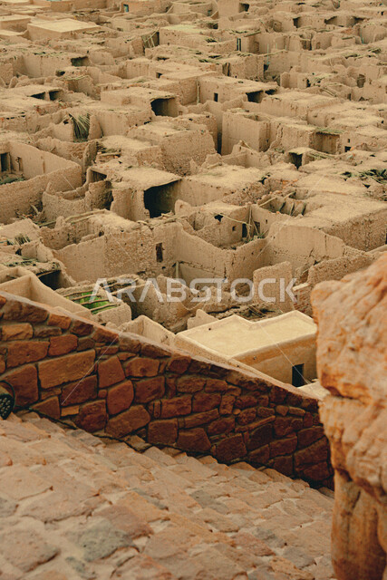 Tourism in Al-Ula, historical buildings, ancient clay architecture, famous heritage tourist places in the Kingdom of Saudi Arabia, popular clay houses in the old town