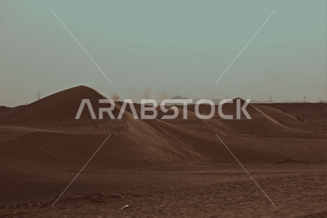 منظر جمالي للكثبان الرملية الصحراوية في المملكة العربية السعودية , الرمال الناعمة .