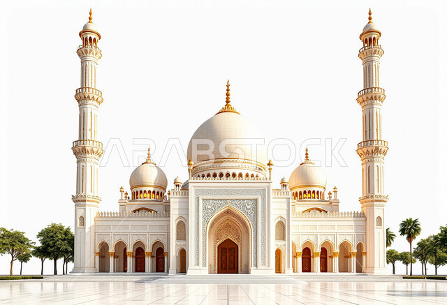 مفهوم العبادة والتقرب إلى الله، التصميم المميز للقبب والمآذن، نداء المسلمين لأداء فريضة الصلاة في وقتها, الديكور الخارجي لمسجد في المملكة العربية السعودية، الفن الهندسي المعماري لبناء المساجد على الطراز العربي الإسلامي