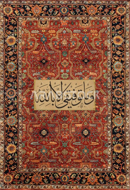 الفنون الحرفية التقليدية التراثية، مخطوطة عربية اسلامية لجملة وما توفيقي الا بالله, تصميم عربي خليجي للنقوش العربية الأصيلة الملونة في المملكة العربية السعودية، التراث الشعبي لزخرفة السدو