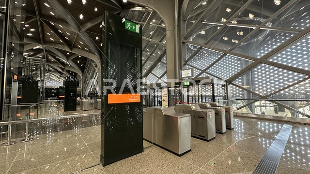 Comfortable means of transportation for pilgrims and Umrah performers, engineering art for the development and progress of transportation, a fast electric line linking Mecca and Medina, the ability to move from one area to another, entrance gates to platform No. 3, the Haramain High Speed ​​Railway Station in the Kingdom of Saudi Arabia