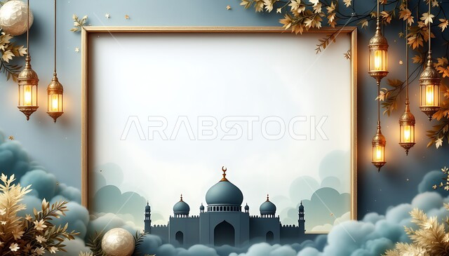 زينة الاعياد والمناسبات الدينية, الاستعداد لقدوم شهر الخير، اكسسوارات و تحف شهر رمضان المبارك, مجسمات ثلاثية الابعاد لفوانيس مزخرفة، قالب تصميم اسلامي، بطاقة معايدة وتهنئة 