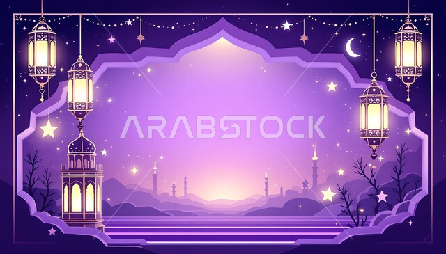 زينة الاعياد والمناسبات الدينية, الاستعداد لقدوم شهر الخير، اكسسوارات و تحف شهر رمضان المبارك, مجسمات ثلاثية الابعاد لفوانيس مزخرفة، قالب تصميم اسلامي، بطاقة معايدة وتهنئة 