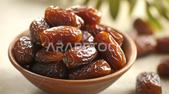 منتجات ومحاصيل زراعية محلية وطنية، تمر من نخيل المملكة العربية السعودية، طبق مليء بالتمور الصحية الطازجة، وجبة ذات قيمة غذائية عالية، ضيافة رمضانية لذيذة
