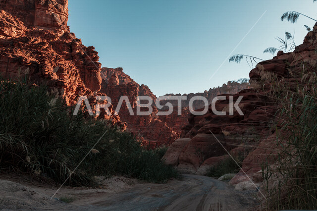 An aesthetic picture of the views of the charming canyons of the Al-Disah mountains and valley in the Tabuk region, the rock formations in the city, the splendor and beauty of the scenic nature in the Kingdom of Saudi Arabia