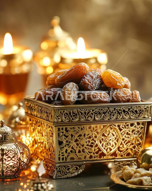 الأدوات الشرقية مصنوعة من النحاس بأسلوب تقليدي, طبق نحاسي من حبات التمر الطازج، محاصيل ومنتجات محلية وطنية، أنتيكا تراثية في المملكة العربية السعودية, وجبة ذات قيمة غذائية عالية، حسن الضيافة والإستقبال