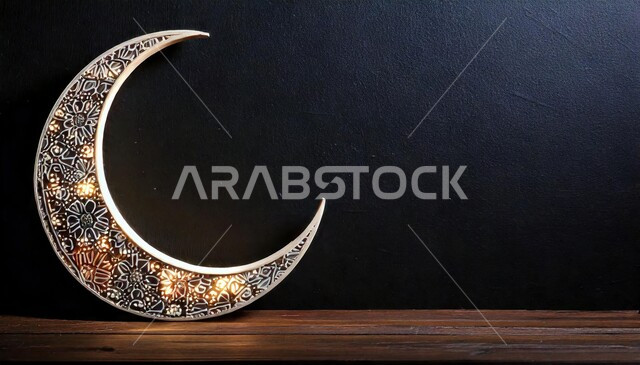 الأعياد الدينية والمناسبات السعيدة، هلال شهر رمضان المبارك، استعداد المسلمين لاستقبال رمضان المبارك, زينة وإضاءة المصابيح, البهجة بقدوم شهر الخير، خلفية سوداء