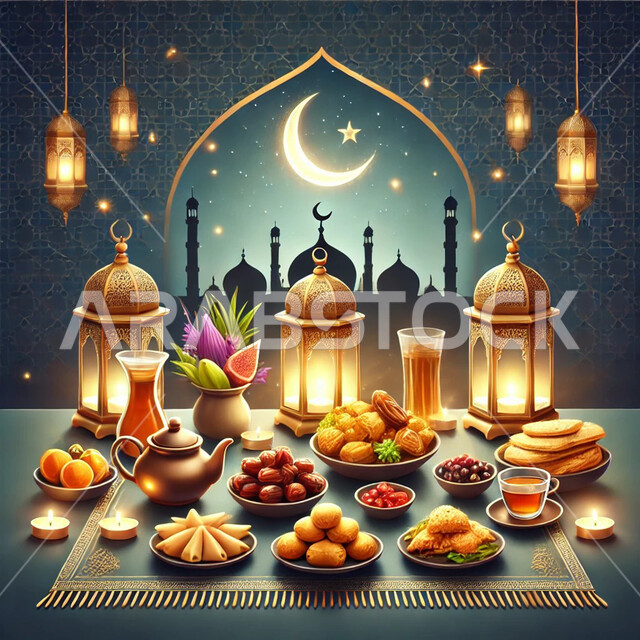 بطاقات تهنئة بمناسبة الأعياد والمناسبات الدينية، خلفية رمضانية وروحانية، مجسمات ثلاثية الابعاد للمساجد والقبب، العبادة والتقرب إلى الله، زخارف اسلاميه ثري دي، رسومات لتصاميم الفن الهندسي المعماري لمسجد إسلامي