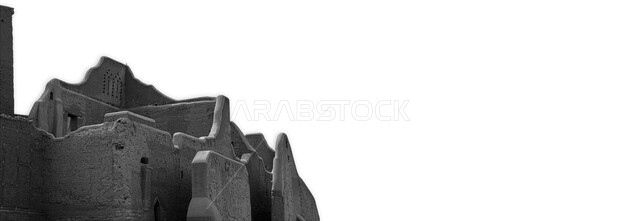 إحياء تراث المملكة، يوم بدينا 22 فبراير، تأسيس الدولة السعودية الأولى 1727م، معالم أثرية تاريخية مشهورة، البيوت الطينية والمباني الأثرية في حي الطريف في الدرعية القديمة، الفن الهندسي المعماري على الطراز القديم، مكان سياحي تراثي في السعودية، خلفية بيضاء