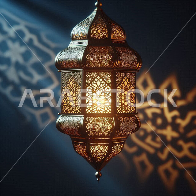 الاستعداد لقدوم رمضان, تحف وزينة الاحتفالات في الشهر الفضيل، المناسبات الدينية والأعياد الإسلامية, استقبال الأجواء الرمضانية الروحانية، فانوس معدني عربي مزخرف ومضيء، مفهوم الاحتفال والفرح