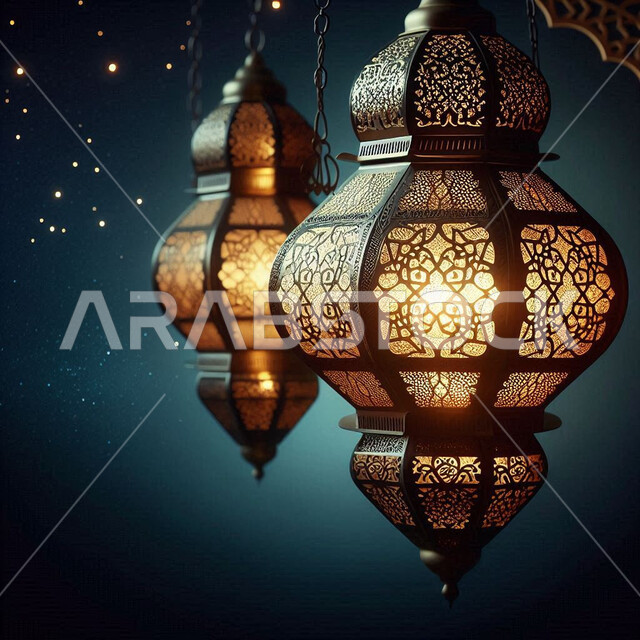 الاستعداد لقدوم رمضان, تحف وزينة الاحتفالات في الشهر الفضيل، المناسبات الدينية والأعياد الإسلامية, استقبال الأجواء الرمضانية الروحانية، فانوس معدني عربي مزخرف ومضيء، مفهوم الاحتفال والفرح