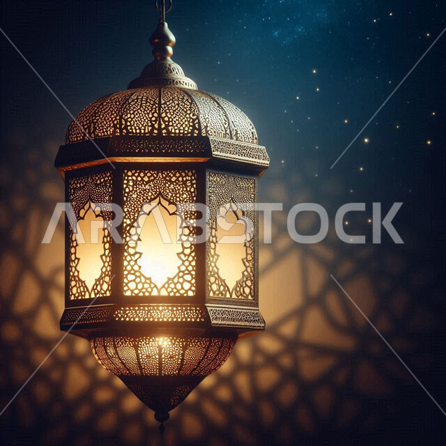 الاستعداد لقدوم رمضان, تحف وزينة الاحتفالات في الشهر الفضيل، المناسبات الدينية والأعياد الإسلامية, استقبال الأجواء الرمضانية الروحانية، فانوس معدني عربي مزخرف ومضيء، مفهوم الاحتفال والفرح