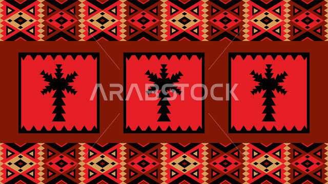 الفن الحرفي التراثي، تصميم سعودي للنقوش العربيه الاصيله الملونة، التراث الشعبي لزخرفة السدو بأشكال هندسية، الحرفة والمهنة اليدوية التقليدية في المملكة العربيه السعودية