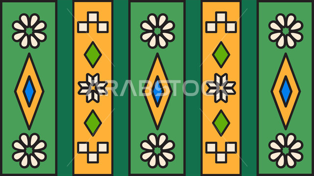 الحرفة والمهنة اليدوية التقليدية في المملكة العربيه السعودية، الفن الحرفي التراثي، تصميم سعودي للنقوش العربيه الاصيله الملونة، التراث الشعبي لزخرفة السدو بأشكال هندسية