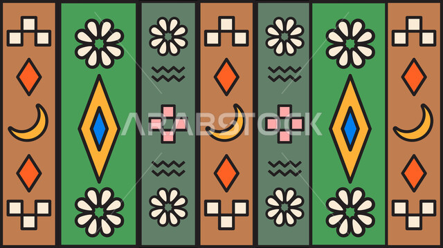 التراث الشعبي لزخرفة السدو بأشكال هندسية، الفن الحرفي التراثي، تصميم سعودي للنقوش العربيه الاصيله الملونة، الحرفة والمهنة اليدوية التقليدية في المملكة العربيه السعودية