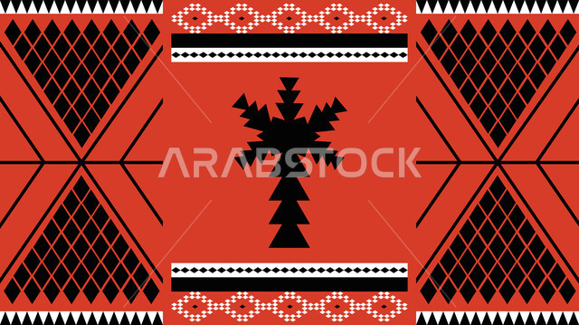 تصميم سعودي للنقوش العربيه الاصيله الملونة، الحرفة والمهنة اليدوية التقليدية في المملكة العربيه السعودية، الفن الحرفي التراثي، التراث الشعبي لزخرفة السدو بأشكال هندسية