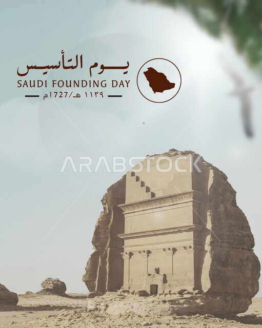 Reviving the Kingdom's heritage, the day we started February 22, the slogan of the founding of the first Saudi state in 1727 AD, ancient architectural art, a famous historical monument, Al-Farid Palace in Al-Ula Governorate, a heritage tourist place in Saudi Arabia