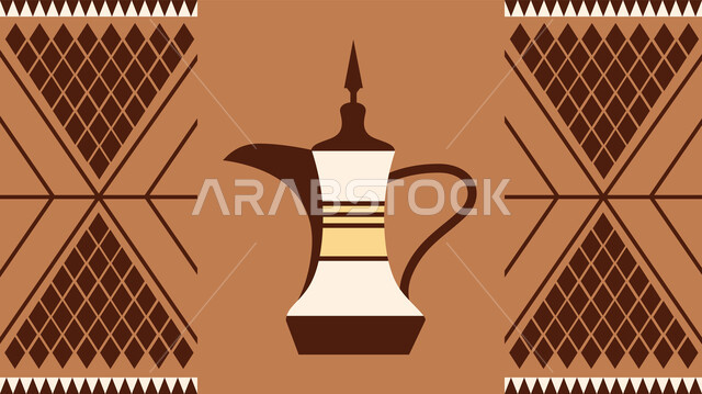 تصميم سعودي للنقوش العربيه الاصيله الملونة، حسن الضيافه والإستقبال في الأعياد والمناسبات الدينية، التراث الشعبي لزخرفة السدو بأشكال هندسية مع دلة القهوة التقليدية، الحرفة والمهنة اليدوية في المملكة، اتباع العادات والتقاليد السعودية، الفن الحرفي التراثي