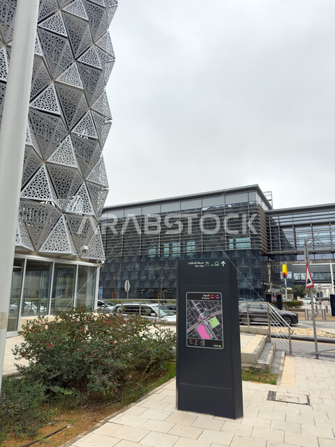 Development, urban progress and improvement of infrastructure, Riyadh Metro Station parking building, King Abdullah Financial District (KAFD) in Saudi Arabia, modern architectural art, famous tourist landmark
