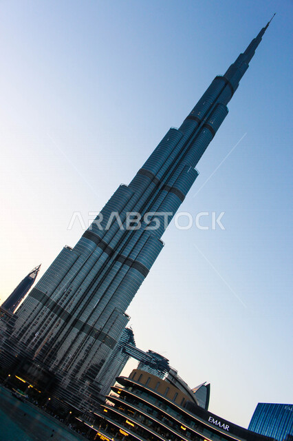 A panorama image of Dubai towers in the United Arab Emirates in daytime mode, tourism in Dubai, engineering and architectural art in Dubai, the beauty of landscapes in the Emirates, the beauty of high-rise towers and skyscrapers in the Emirates