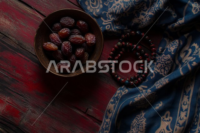 غذاء لذيذ ومفيد، منتج ومحصول محلي وطني، وجبة غذائية بسعرات حرارية مفيدة، الجو الرمضاني الروحاني، الاكثار من الاذكار في رمضان المبارك، طبق من التمر الصحي مع السبحة، ضيافة المناسبات والأعياد في المملكة العربية السعودية، إفطار الصائم في رمضان