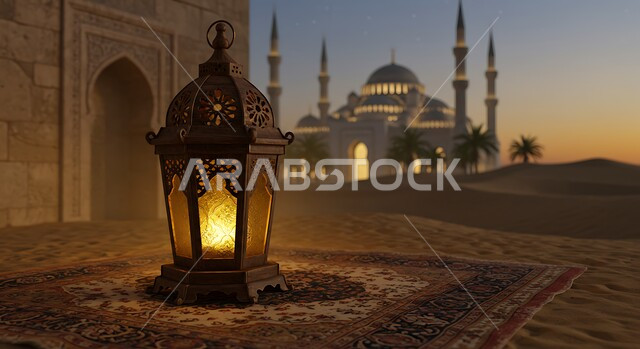 ديكور وتحف وزينة شهر الخير, فانوس معدني مزخرف تقليدي للاحتفال بالأعياد والمناسبات الدينية, أجواء وأنوار روحانية رمضانية, استعداد المسلمين لاستقبال رمضان المبارك, خلفية مسجد اسلامي