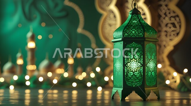 تحفة واكسسوار تقليدي متميز، المناسبة والعيد الديني الإسلامي، فانوس معدني مزخرف مضيء, البهجة بقدوم شهر رمضان المبارك، الأجواء الروحانية الرمضانية