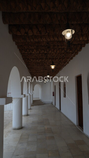 A place and a religious heritage landmark in the Kingdom of Saudi Arabia, the architectural art in the traditional archaeological style in the Eastern Province, the historic Ibrahim Palace in Al-Ahsa Governorate in Hofuf