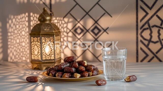 أجواء الشهر الفضيل، فوانيس و تحف اسلامية تقليدية للاحتفال بقدوم المناسبات الدينية, منتج محلي وطني، افطار الصائم في رمضان, ضيافة شهر الخير، اكسسوارات وزينة الأعياد والمناسبات، طبق مليء بالتمر