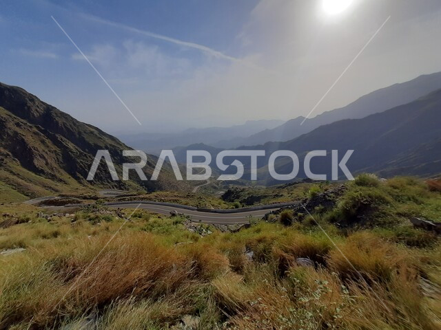  الأشجار والنباتات والمساحات الخضراء، المدرجات الزراعية على السفوح الجبلية ف مدينة الباحة، القمم والمرتفعات الصخرية في النهار، مكان ومنطقة سياحية طبيعية في المملكة العربية السعودية، خلفية الطبيعة
