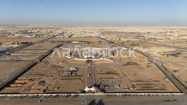 Rehabilitation and improvement of the quality of King Fahd Stadium in Riyadh according to international standards. An aerial view of the process of dismantling the Sports City Stadium in the capital. Clubs and stadiums in the Kingdom of Saudi Arabia.