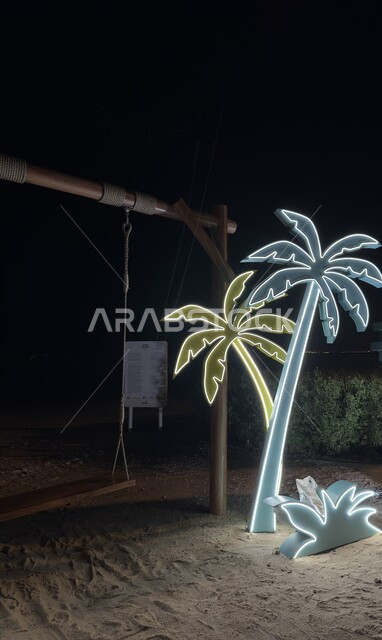 مجسم لشاطئ جزيرة دبي في الليل، السواحل الشاطئية والواجهة البحرية في امارة دبي, مقصد السياح من شتى أنحاء العالم, المعالم والاماكن الساحلية السياحية المشهورة في الإمارات العربية المتحدة,  الاستمتاع بأمواج البحر الهادئة
