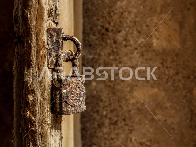 Simple mud houses and buildings, a brick house in one of the popular neighborhoods in the villages of the Kingdom of Saudi Arabia, the old Arab architectural style, famous historical landmarks and heritage sites